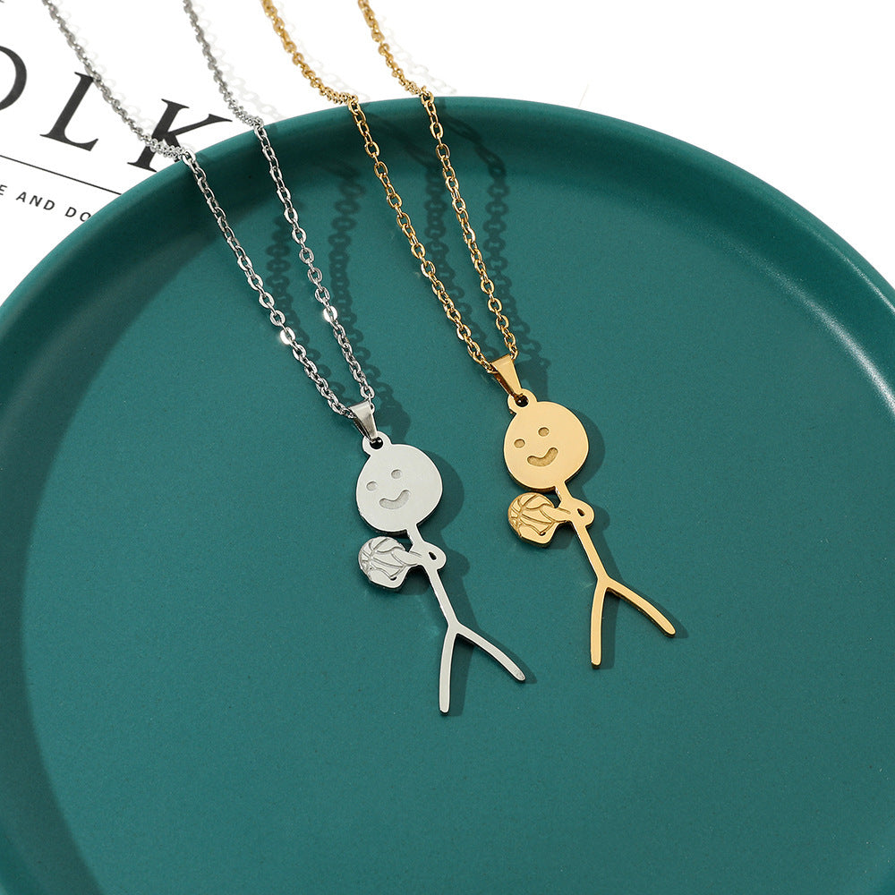 Funny Design Sense Basketball Little Man Necklace Fashion