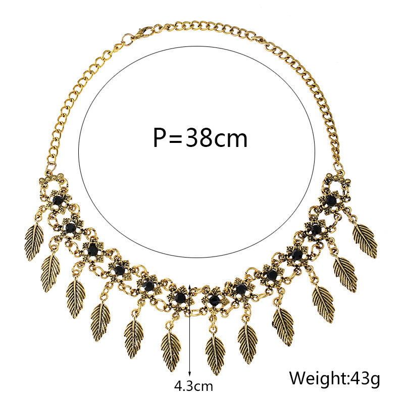 Vintage leaf tassel short necklace necklace