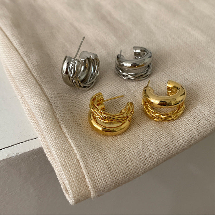 Women's Niche Retro Double-layer Twist Metal Earrings