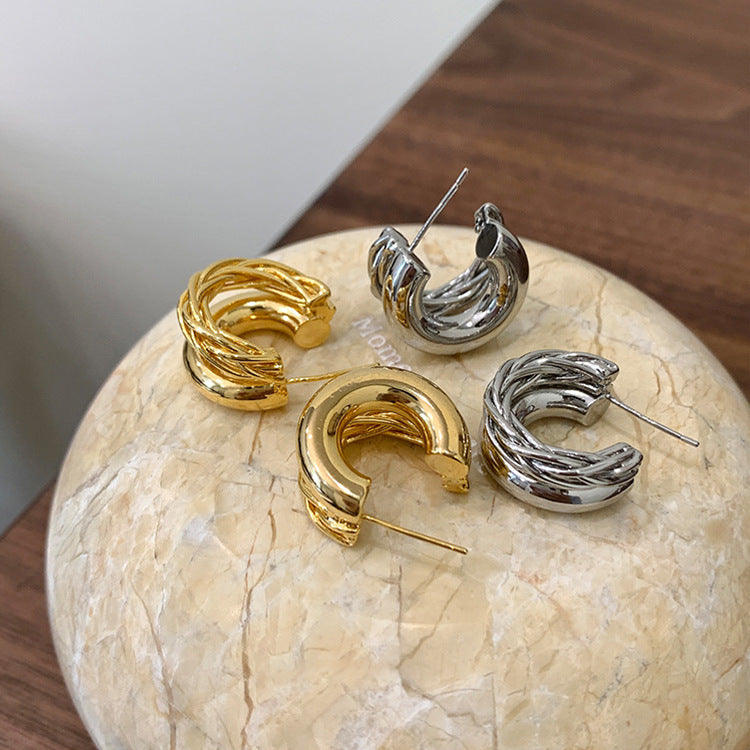 Women's Niche Retro Double-layer Twist Metal Earrings