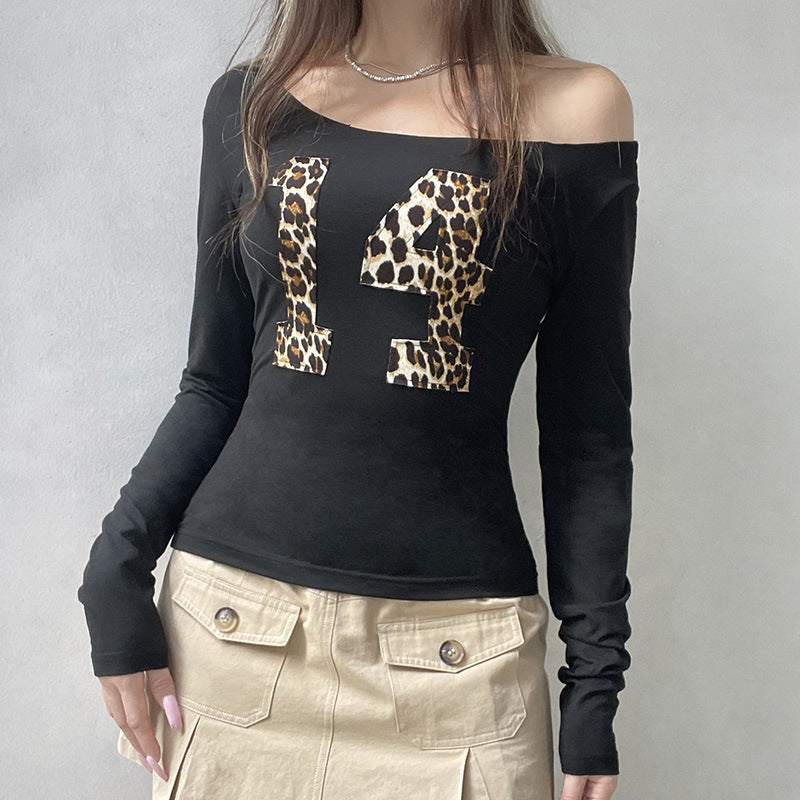 American Retro One-shoulder Cold-shoulder Long-sleeved Top