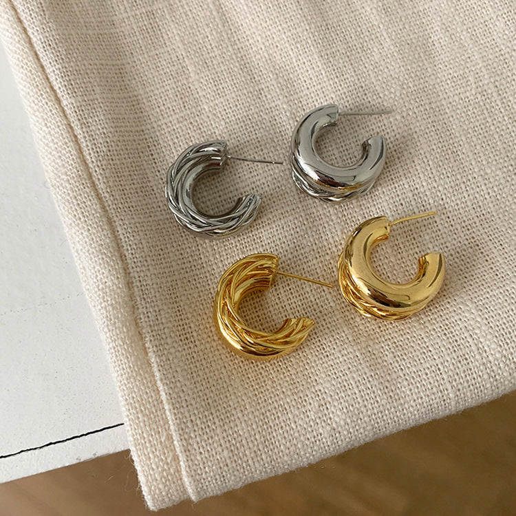 Women's Niche Retro Double-layer Twist Metal Earrings