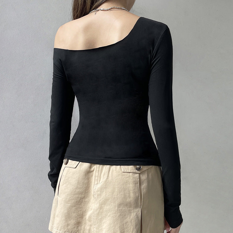 American Retro One-shoulder Cold-shoulder Long-sleeved Top