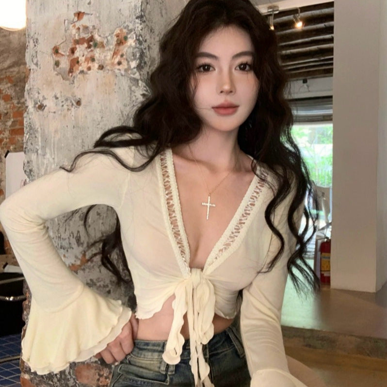 Lace-up Sun Protection Coat For Women Summer Sexy Slim-fit Crop-top