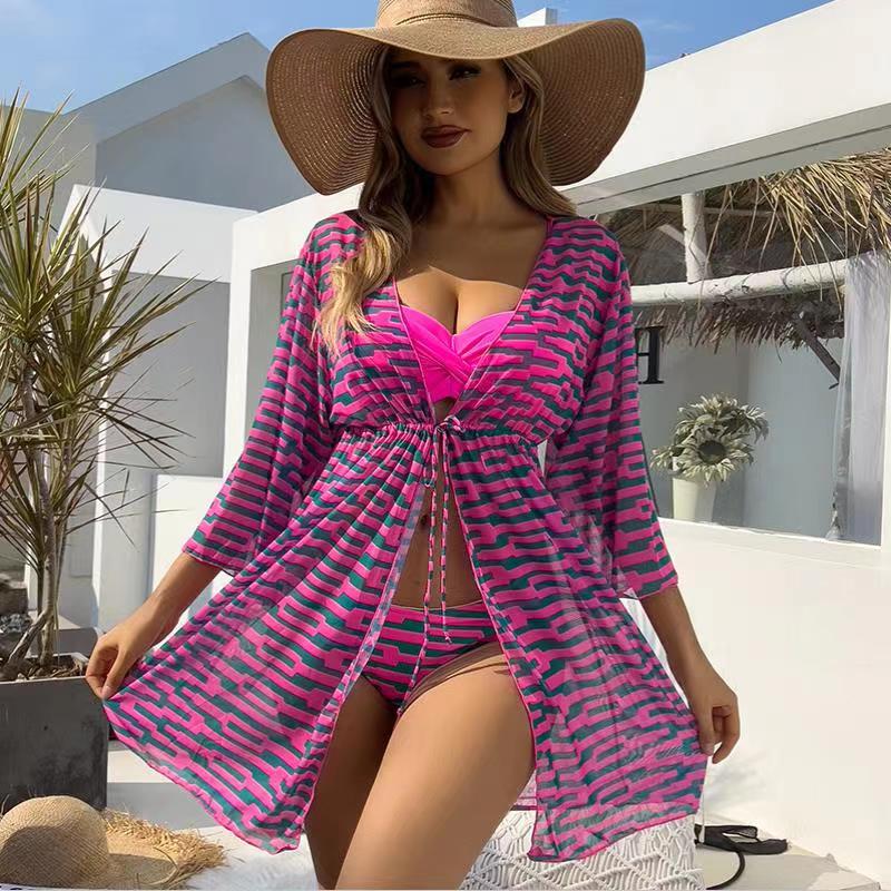 Bikini Mesh Three-piece Printed Swimsuit For Women