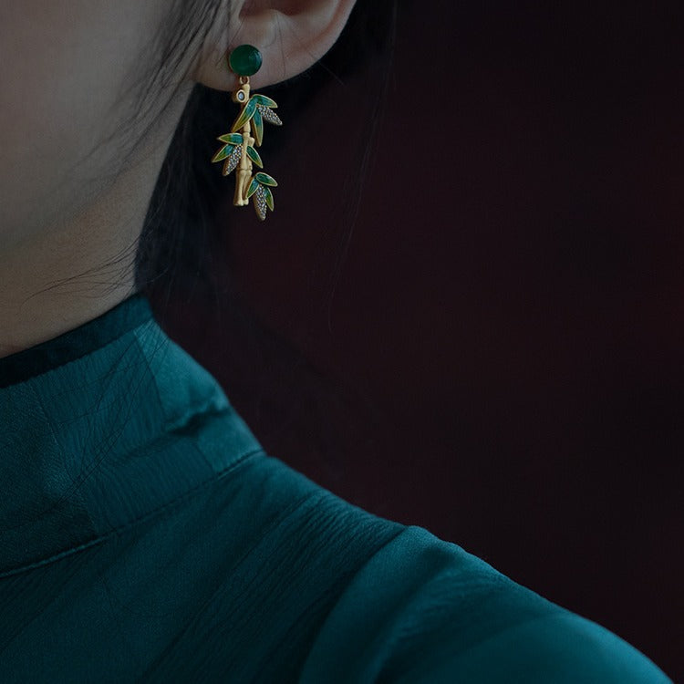 Vintage Cheongsam Ancient Costume Bamboo Leaf Earrings