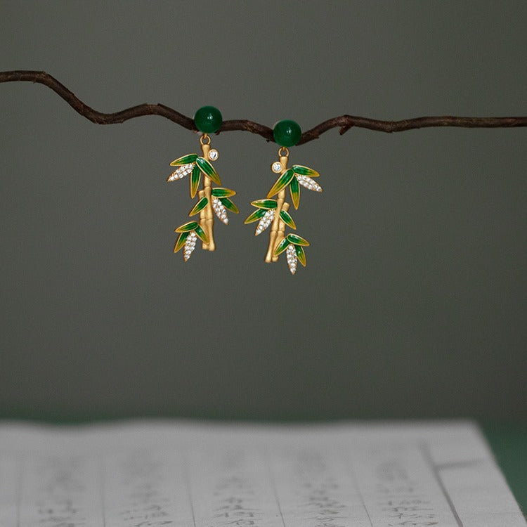 Vintage Cheongsam Ancient Costume Bamboo Leaf Earrings