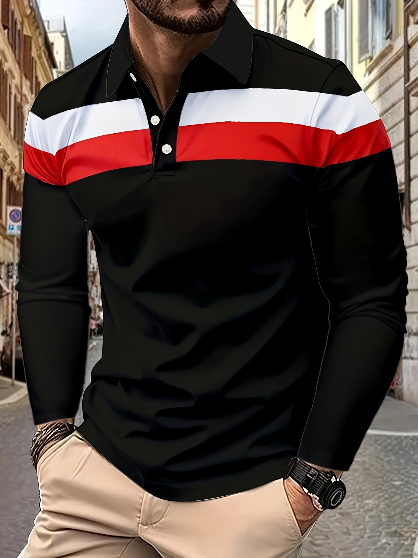 Men's Button Casual Slim Lapel 3D Printed Long Sleeve