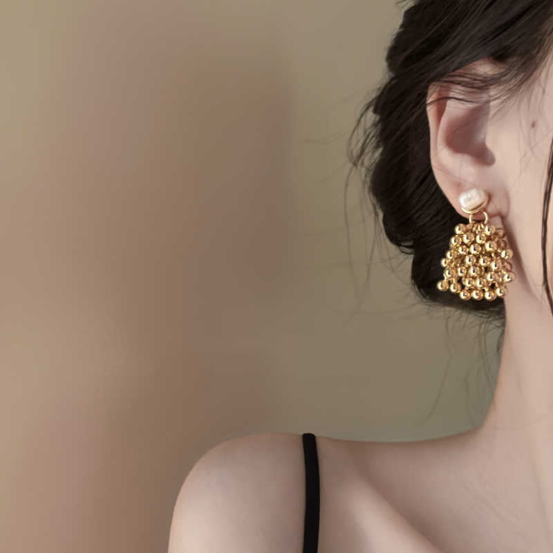 Pearl Metal Ball Long Earrings