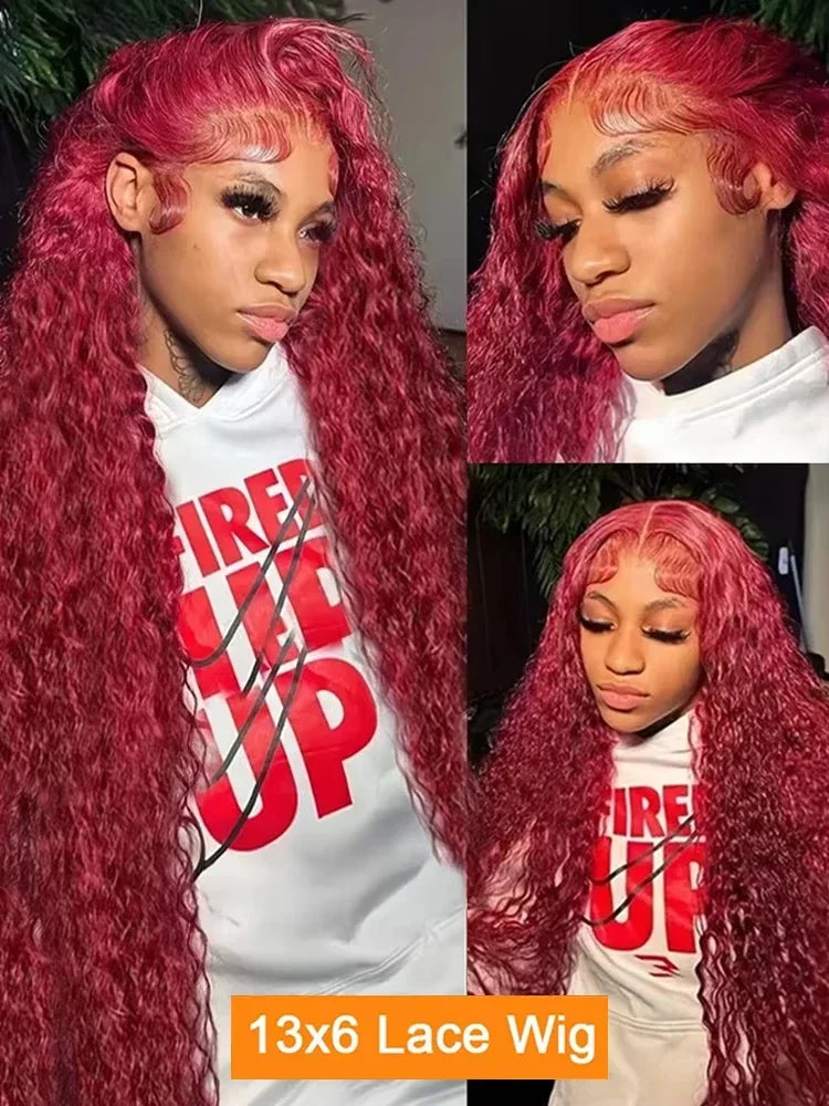 13x6 Deep Curly HD Lace Frontal Wig Transparent 13x4 99J Burgundy Curly Lace Front Wigs Red Colored Deep Wave Human Hair Wigs