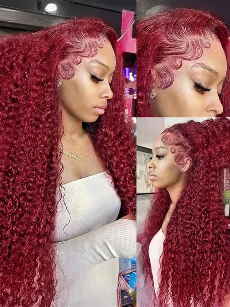 13x6 Deep Curly HD Lace Frontal Wig Transparent 13x4 99J Burgundy Curly Lace Front Wigs Red Colored Deep Wave Human Hair Wigs