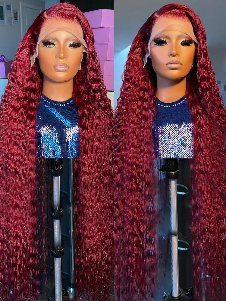 40 Inch Red Wig 99J Burgundy Lace Front Wig 13X4 Curly Human Hair Wigs Hd Lace Wig 13X6 Human Hair Colored Deep Wave Frontal Wig