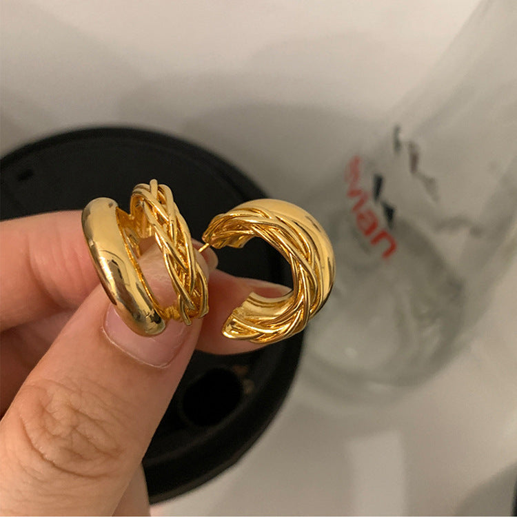 Women's Niche Retro Double-layer Twist Metal Earrings