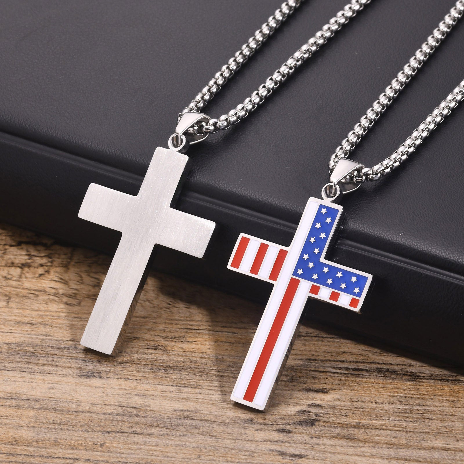 Stainless Steel Surface Smooth Back Sand Corrosion Epoxy Flag Cross Pendant