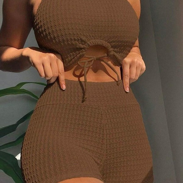 Sexy Solid Color High Waist Split Bikini Swimsuit For Women