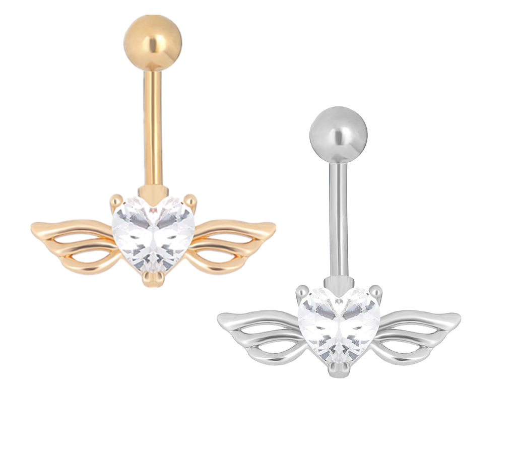 Love Wings Belly Button Ring Love Heart Zircon Belly Button Nails