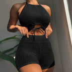 Sexy Solid Color High Waist Split Bikini Swimsuit For Women