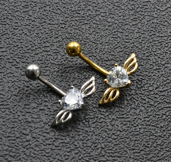 Love Wings Belly Button Ring Love Heart Zircon Belly Button Nails