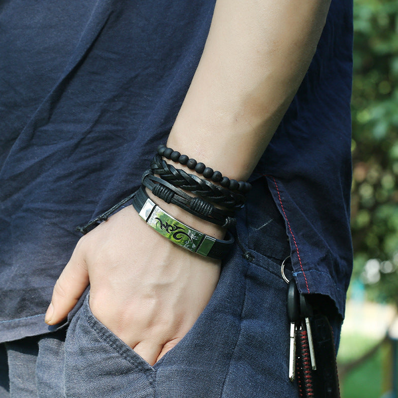 Vintage Braided Alloy Cross Leather Bracelet