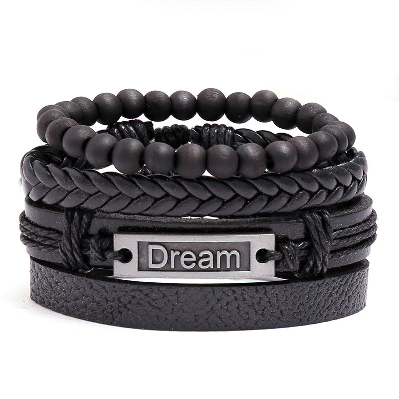 Vintage Braided Alloy Cross Leather Bracelet