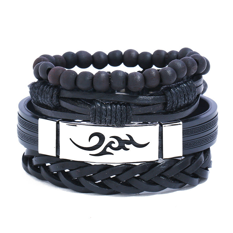 Vintage Braided Alloy Cross Leather Bracelet