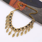 Vintage leaf tassel short necklace necklace