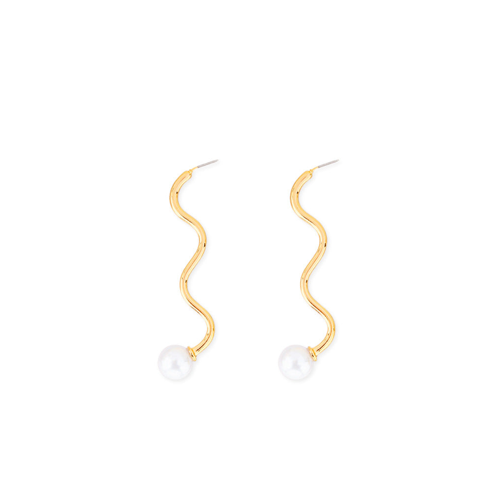 Pearl  Geometric S-shaped Net Red Alloy Stud Earrings