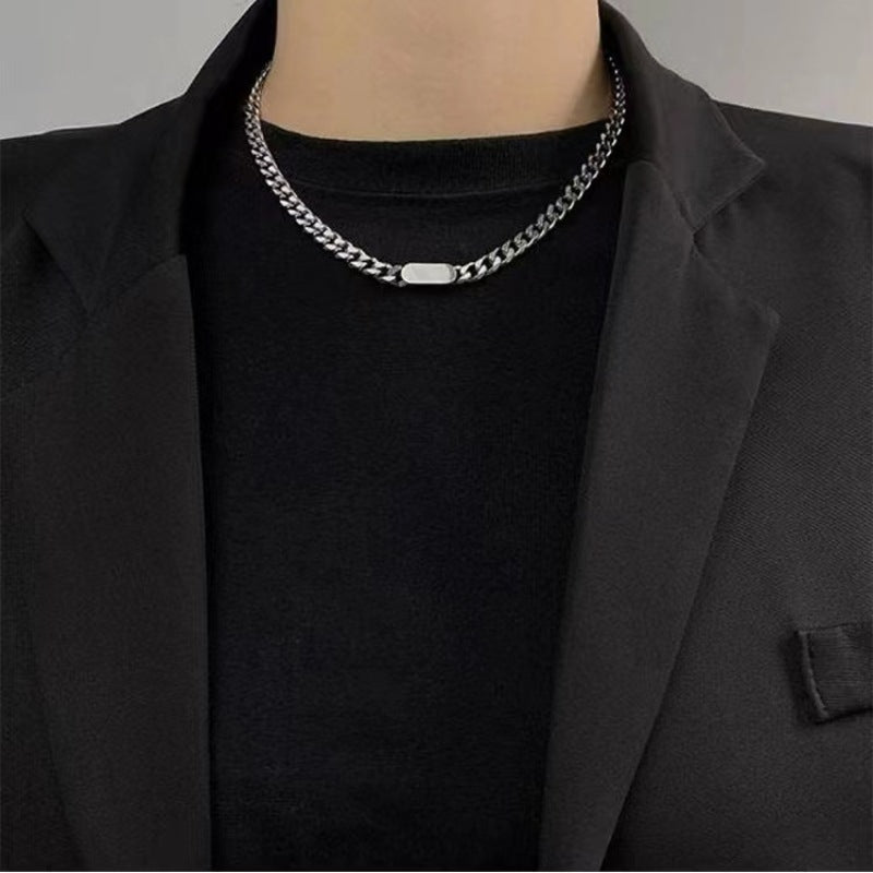 Trendy Unique Hip Hop Style Ornament Oval Can Carve Writing Men's Thick Crazy Wide Chain Necklace