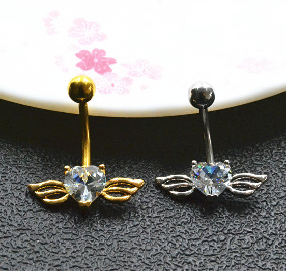 Love Wings Belly Button Ring Love Heart Zircon Belly Button Nails