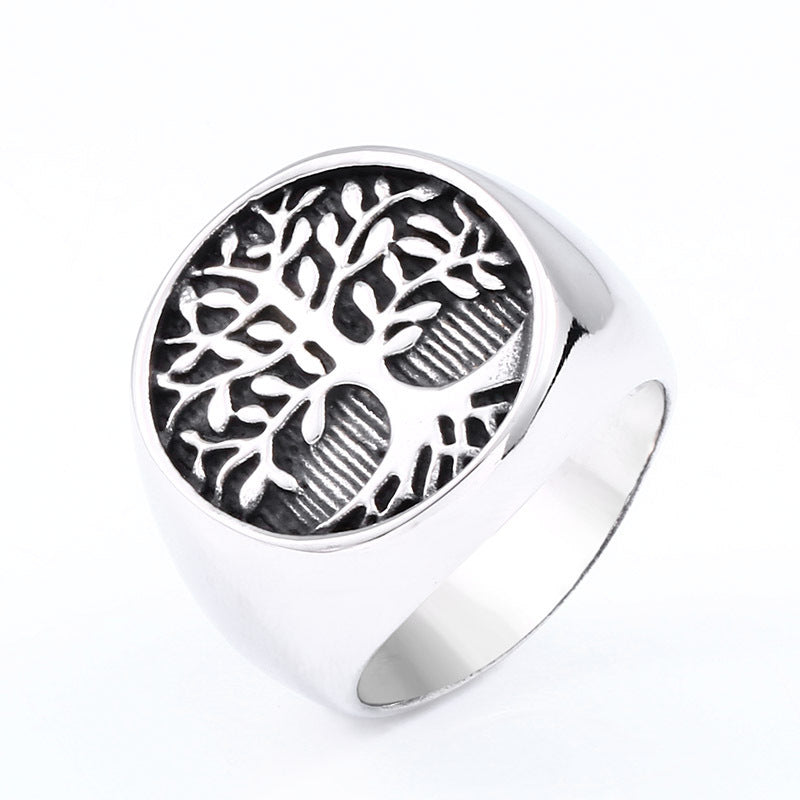 Titanium Steel Tree Of Life Ring Retro Fashion Man Stainless Steel Ring