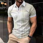 Men's Retro Fashion Plaid Pattern 3D Casual Zipper Lapel Short Sleeve