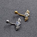 Love Wings Belly Button Ring Love Heart Zircon Belly Button Nails