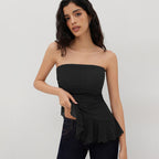 European And American Pure Color Tube-top Voile Wavy Edge Sexy T-shirt