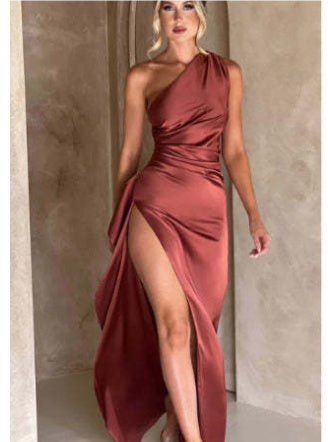 Sexy One-shoulder Backless Slit Dress Summer Elegant