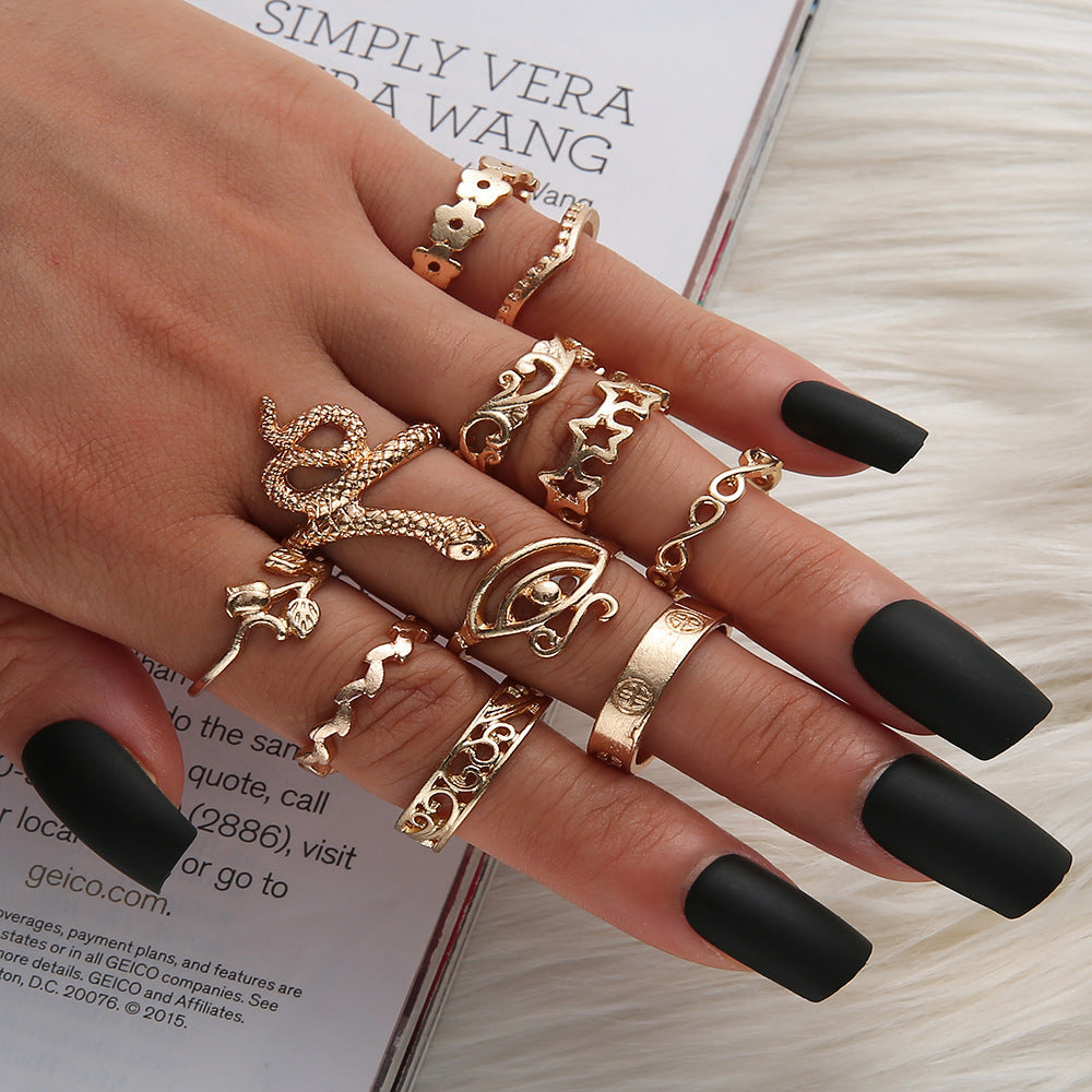 Bracelet Set Ring Personality Exaggerated Punk 11 Pieces Snake Five-pointed