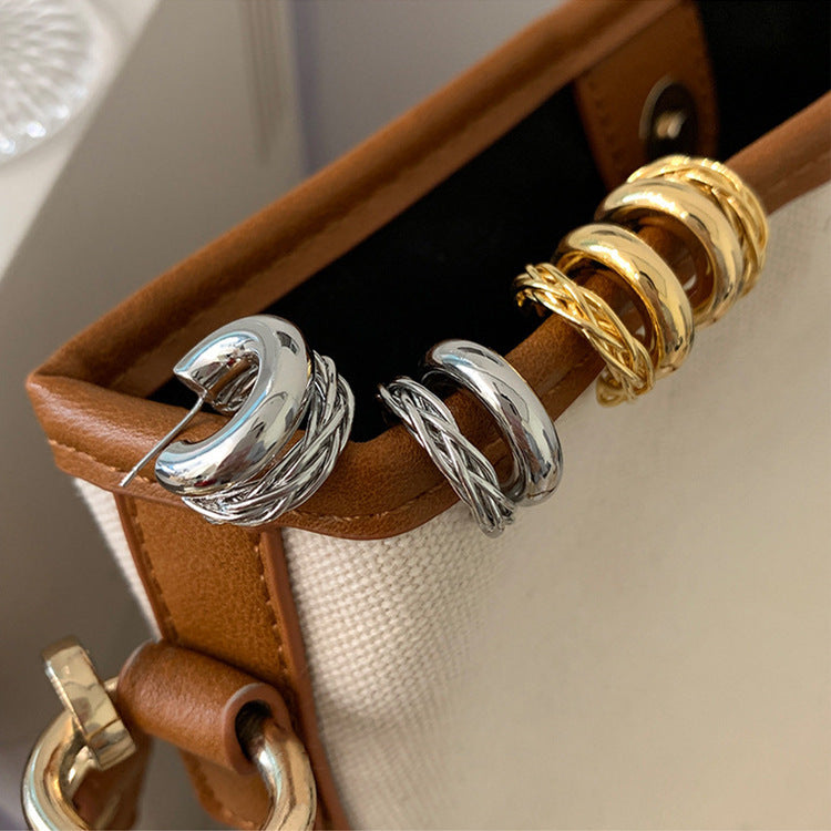 Women's Niche Retro Double-layer Twist Metal Earrings