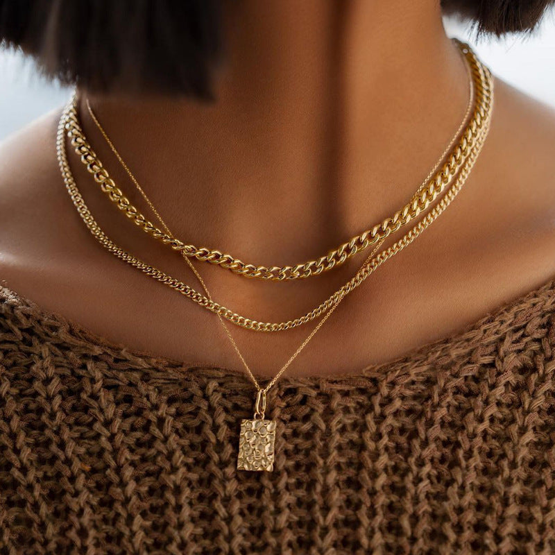 Fashion Alloy Multi-layer Personality Geometry Clavicle Chain Female
