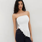 European And American Pure Color Tube-top Voile Wavy Edge Sexy T-shirt