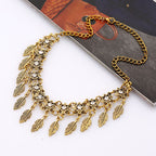Vintage leaf tassel short necklace necklace