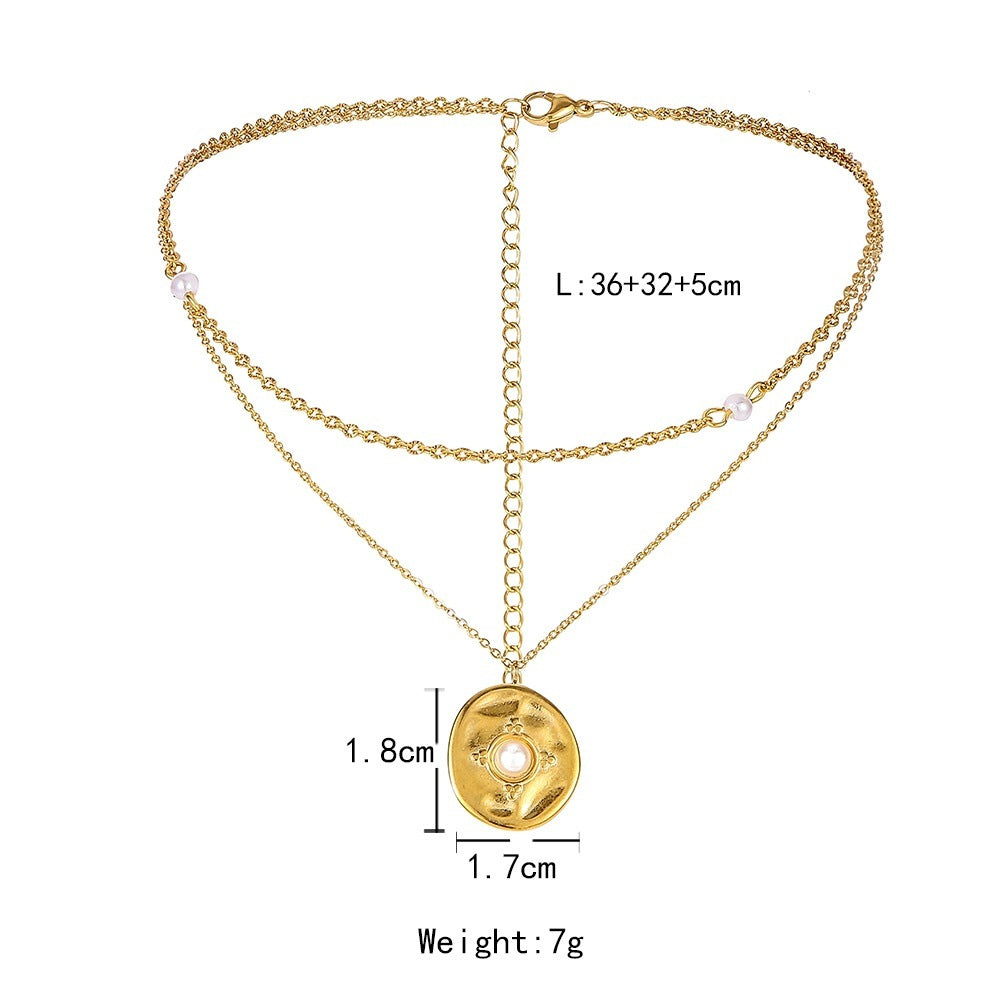 Coin Pearl Pendant Necklace Titanium Steel Necklace