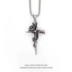 Vintage Rose Cross Titanium Steel Necklace Man