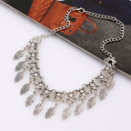 Vintage leaf tassel short necklace necklace