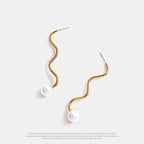 Pearl  Geometric S-shaped Net Red Alloy Stud Earrings