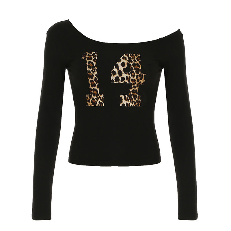 American Retro One-shoulder Cold-shoulder Long-sleeved Top