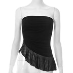 European And American Pure Color Tube-top Voile Wavy Edge Sexy T-shirt