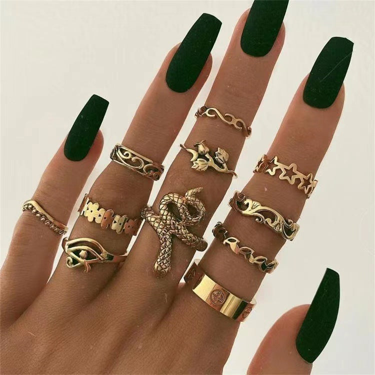 Bracelet Set Ring Personality Exaggerated Punk 11 Pieces Snake Five-pointed