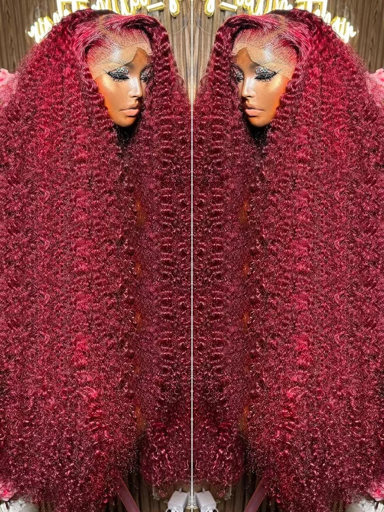 13x6 Deep Curly HD Lace Frontal Wig Transparent 13x4 99J Burgundy Curly Lace Front Wigs Red Colored Deep Wave Human Hair Wigs