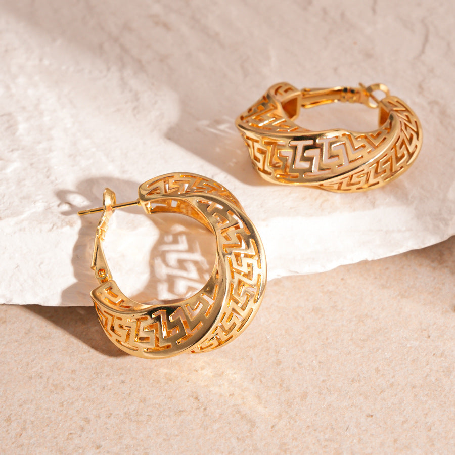 Exaggerated Twisted Round Geometric Women's Hollow Stud Earrings High-grade Earrings