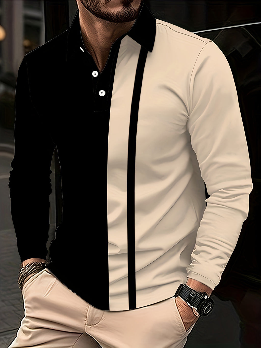 Men's Button Casual Slim Lapel 3D Printed Long Sleeve