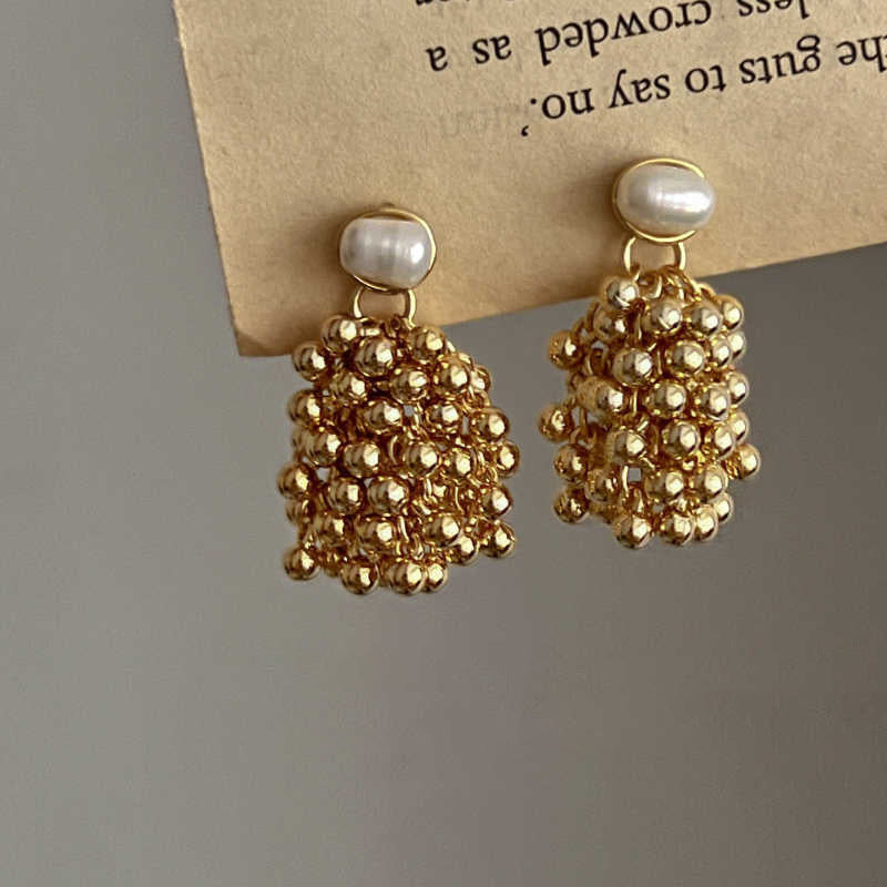 Pearl Metal Ball Long Earrings